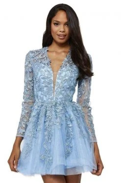 Sherri Hill - 52343 Lace Applique Long Sleeves A-Line Cocktail Dress 7 Sherri Hill - 52343 Lace Applique Long Sleeves A-Line Cocktail Dress