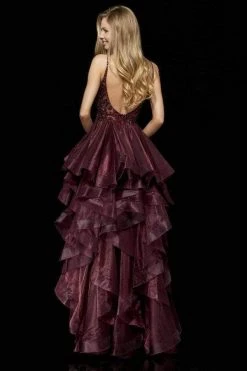 Sherri Hill - 52395 Beaded V-Neck Ruffled High Low Dress