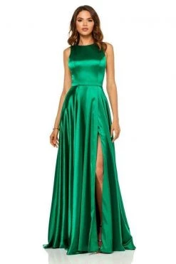 Sherri Hill - 52407 High Neckline A-Line Evening Dress With Slit