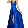 Sherri Hill - 52408 Halter V-Neck Satin Dress With High Slit 2 Sherri Hill - 52408 Halter V-Neck Satin Dress With High Slit