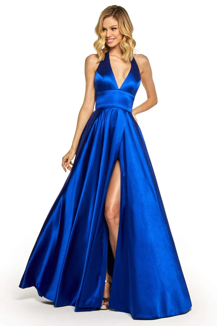 Sherri Hill - 52408 Halter V-Neck Satin Dress With High Slit 5 Sherri Hill - 52408 Halter V-Neck Satin Dress With High Slit