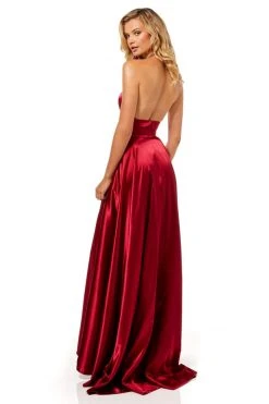 Sherri Hill - 52408 Halter V-Neck Satin Dress With High Slit 15 Sherri Hill - 52408 Halter V-Neck Satin Dress With High Slit