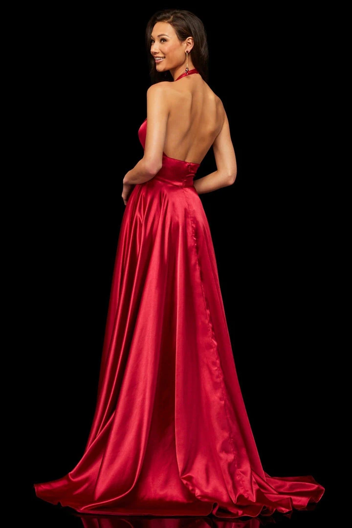 Sherri Hill - 52408 Halter V-Neck Satin Dress With High Slit 7 Sherri Hill - 52408 Halter V-Neck Satin Dress With High Slit