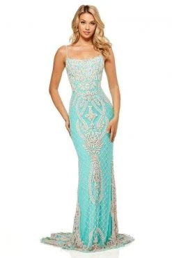 Sherri Hill - 52454 Fully Beaded Lace Up Back Fitted Evening Dress
