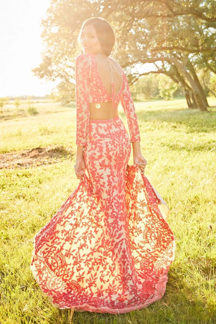 Sherri Hill - 52459 Beaded Long Sleeve Fitted High Slit Dress 11 Sherri Hill - 52459 Beaded Long Sleeve Fitted High Slit Dress