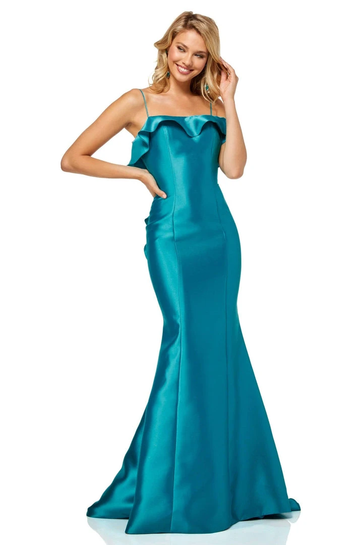 Sherri Hill - 52471 Mikado Fitted Open Back Dress With Ruffles 9 Sherri Hill - 52471 Mikado Fitted Open Back Dress With Ruffles