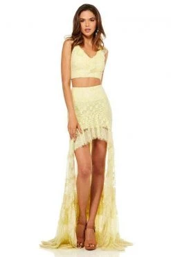 Sherri Hill - 52472 Two Piece Ruffled V-Neck Lace Dress 33 Sherri Hill - 52472 Two Piece Ruffled V-Neck Lace Dress