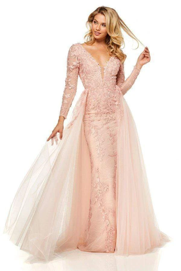 Sherri Hill - 52476 Applique Long Sleeve Deep V-neck Dress 3 Sherri Hill - 52476 Applique Long Sleeve Deep V-neck Dress