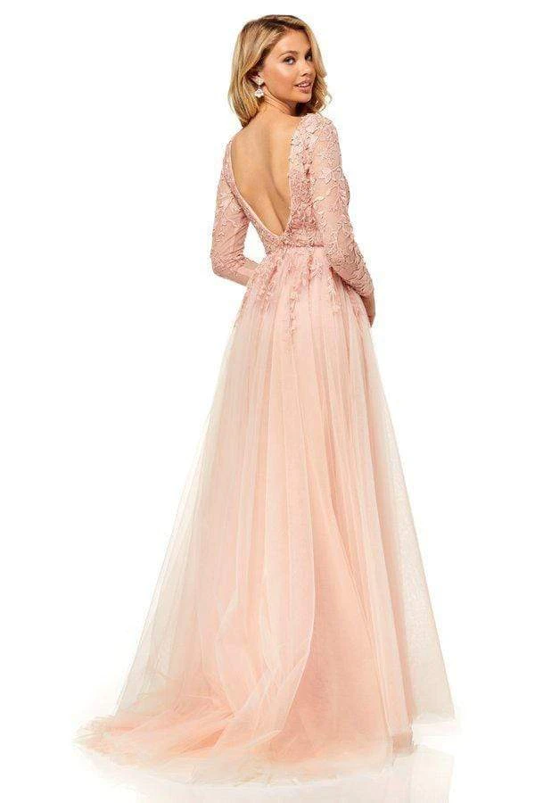 Sherri Hill - 52476 Applique Long Sleeve Deep V-neck Dress 4 Sherri Hill - 52476 Applique Long Sleeve Deep V-neck Dress