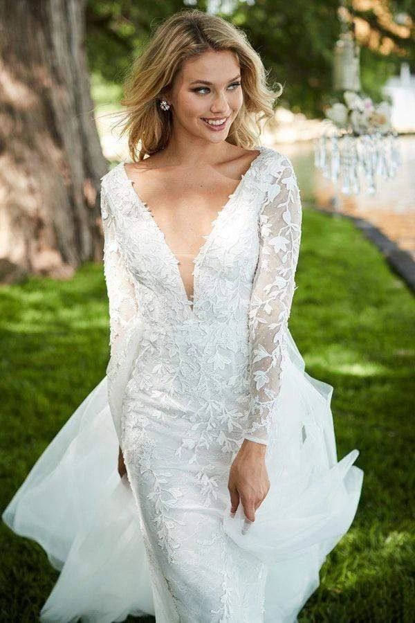 Sherri Hill - 52476 Applique Long Sleeve Deep V-neck Dress 7 Sherri Hill - 52476 Applique Long Sleeve Deep V-neck Dress