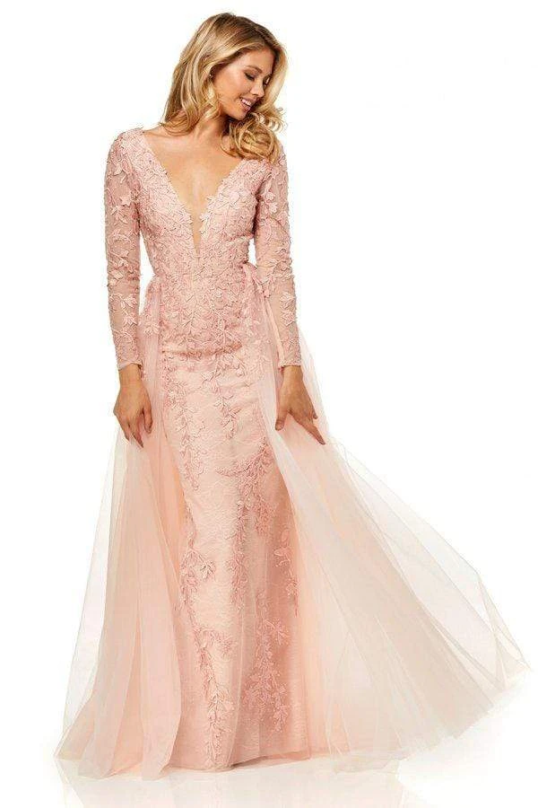 Sherri Hill - 52476 Applique Long Sleeve Deep V-neck Dress 5 Sherri Hill - 52476 Applique Long Sleeve Deep V-neck Dress