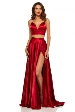 Sherri Hill - 52488 Two Piece Deep V-neck Silk Charmeuse Dress