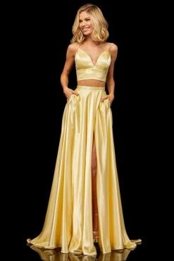 Sherri Hill - 52488 Two Piece Deep V-neck Silk Charmeuse Dress