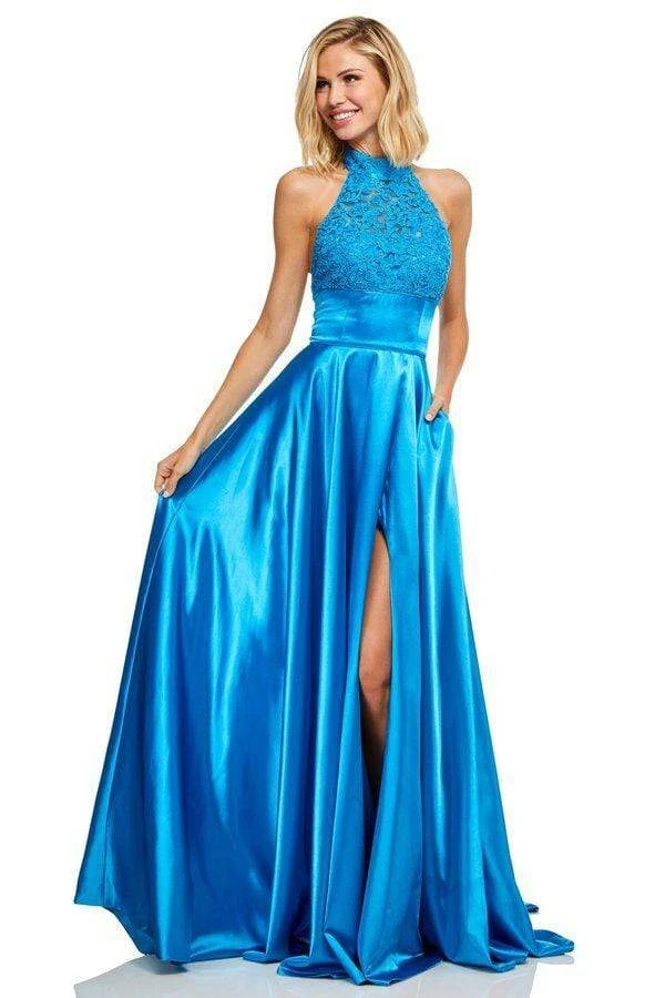Sherri Hill - 52492 Lace High Halter Dress With Slit 3 Sherri Hill - 52492 Lace High Halter Dress With Slit