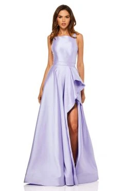 Sherri Hill - 52505 High Neckline Ruffle Front Slit A Line Dress 9 Sherri Hill - 52505 High Neckline Ruffle Front Slit A Line Dress