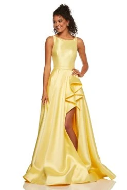 Sherri Hill - 52505 High Neckline Ruffle Front Slit A Line Dress