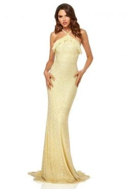 Sherri Hill - 52526 Ruffled Halter Straps Sheath Long Dress