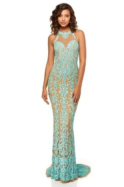 Sherri Hill - 52527 Halter Sequin Applique Long Dress