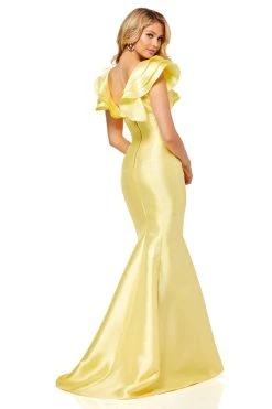 Sherri Hill - 52546 Ruffle Sleeves Plunging Neckline Mikado Gown