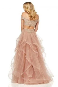 Sherri Hill - 52556 Off-Shoulder Applique Dress With Overskirt