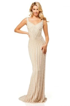 Sherri Hill - 52563 Beaded Plunging Lace Up Back Gown