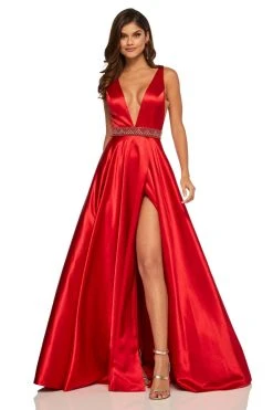 Sherri Hill - 52564 Sleeveless Plunging V-Neck Satin Dress 24 Sherri Hill - 52564 Sleeveless Plunging V-Neck Satin Dress