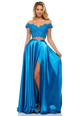 Sherri Hill - 52567 Two Piece Lace Off Shoulder Satin A-Line Gown 14 Sherri Hill - 52567 Two Piece Lace Off Shoulder Satin A-Line Gown