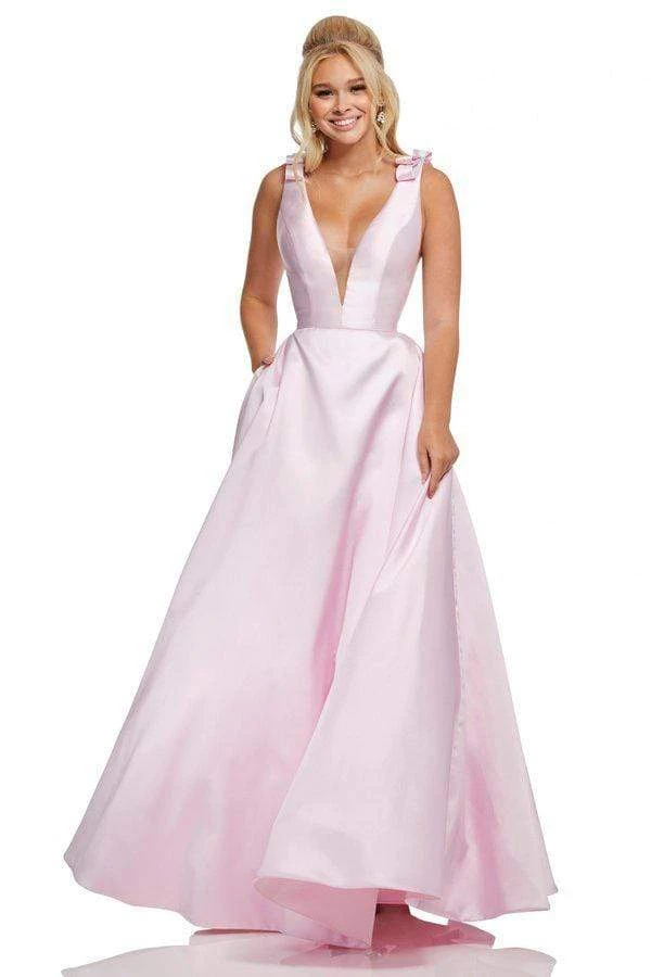 Sherri Hill - 52574 Deep V-neck Ballgown With Bow Straps 6 Sherri Hill - 52574 Deep V-neck Ballgown With Bow Straps
