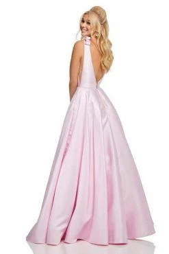 Sherri Hill - 52574 Deep V-neck Ballgown With Bow Straps 11 Sherri Hill - 52574 Deep V-neck Ballgown With Bow Straps