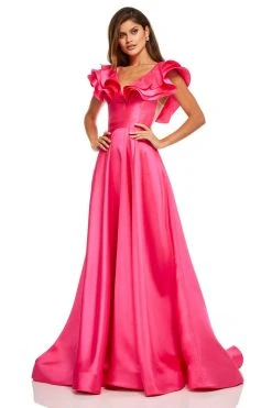 Sherri Hill - 52595 Tiered Ruffle Sleeves Mikado A-Line Ballgown