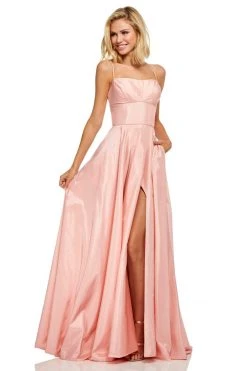 Sherri Hill - 52602 Sleeveless A Line Taffeta Dress With High Slit
