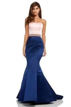 Sherri Hill - 52616 Strapless Satin Mermaid Gown With Beaded Waistband