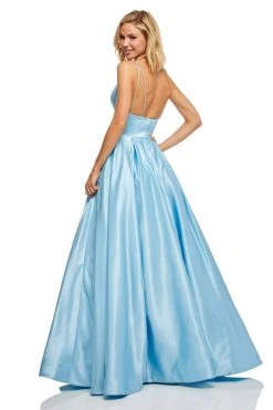 Sherri Hill - 52629 Satin Deep V- Neckline A Line Dress