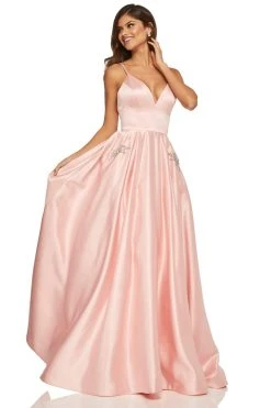 Sherri Hill - 52629 Satin Deep V- Neckline A Line Dress