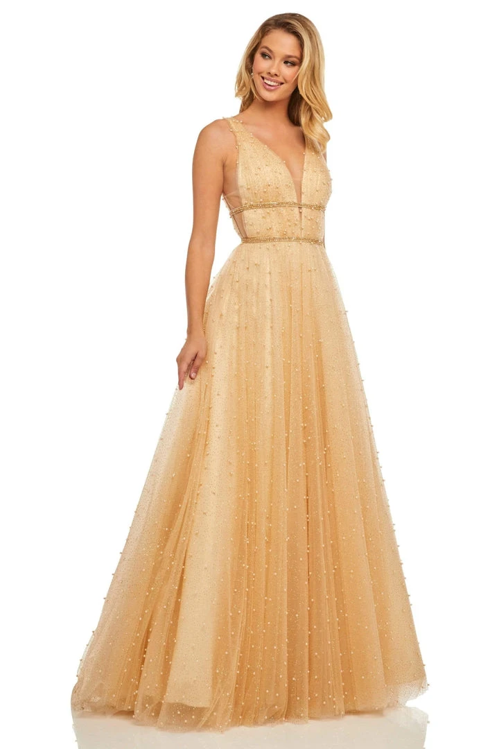 Sherri Hill - 52640 Glitter Chiffon Deep V-neck A-line Dress 6 Sherri Hill - 52640 Glitter Chiffon Deep V-neck A-line Dress