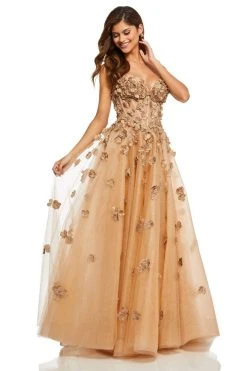 Sherri Hill - 52651 Floral Applique Sweetheart A-line Tulle Gown