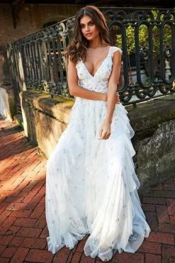 Sherri Hill - 52668 Embroidered Plunging V-Neck Ruffled Dress