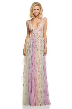 Sherri Hill - 52668 Embroidered Plunging V-Neck Ruffled Dress