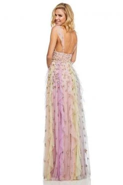 Sherri Hill - 52668 Embroidered Plunging V-Neck Ruffled Dress