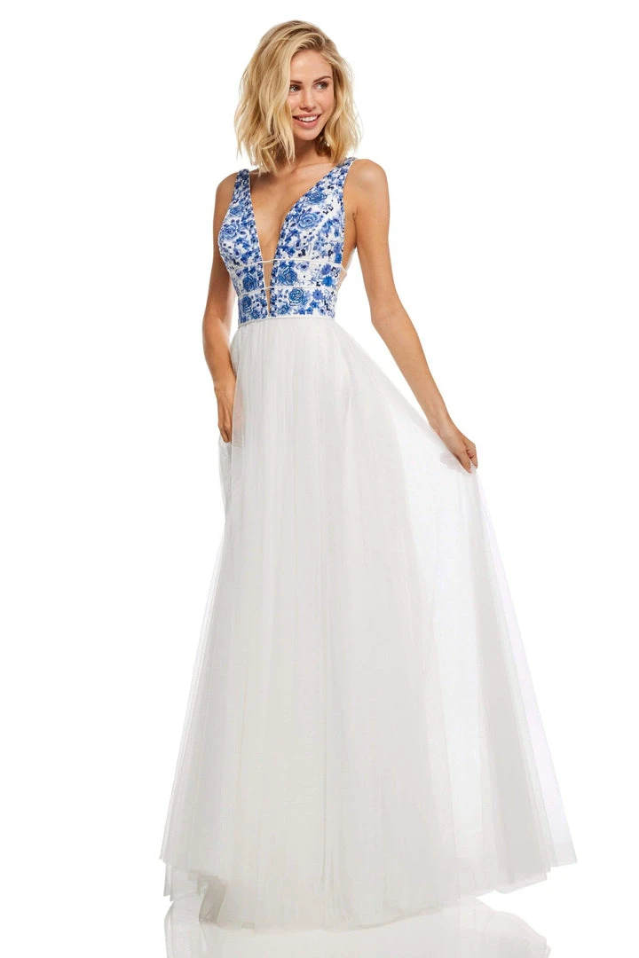 Sherri Hill - 52672 Embroidered V- Neckline Long A Line Dress 3 Sherri Hill - 52672 Embroidered V- Neckline Long A Line Dress