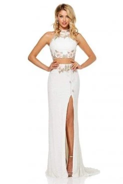 Sherri Hill - 52682 Beaded Two Piece High Halter Sheath Dress