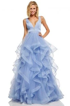 Sherri Hill - 52691 Ruffled Plunging V-Neck Empire Ballgown