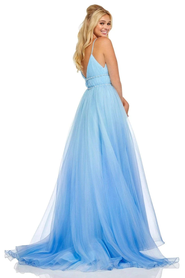 Sherri Hill - 52707 Deep V-neck Organza Ballgown With Train 4 Sherri Hill - 52707 Deep V-neck Organza Ballgown With Train