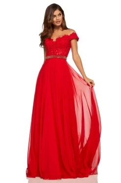 Sherri Hill - 52729 Lace Off The Shoulder Chiffon A-line Dress