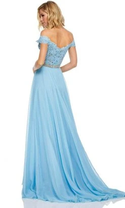 Sherri Hill - 52729 Lace Off The Shoulder Chiffon A-line Dress