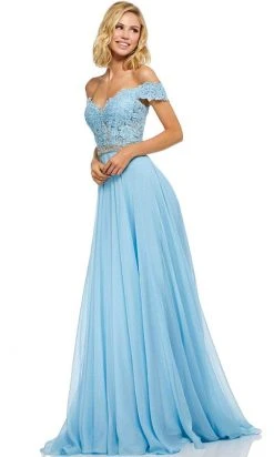 Sherri Hill - 52729 Lace Off The Shoulder Chiffon A-line Dress