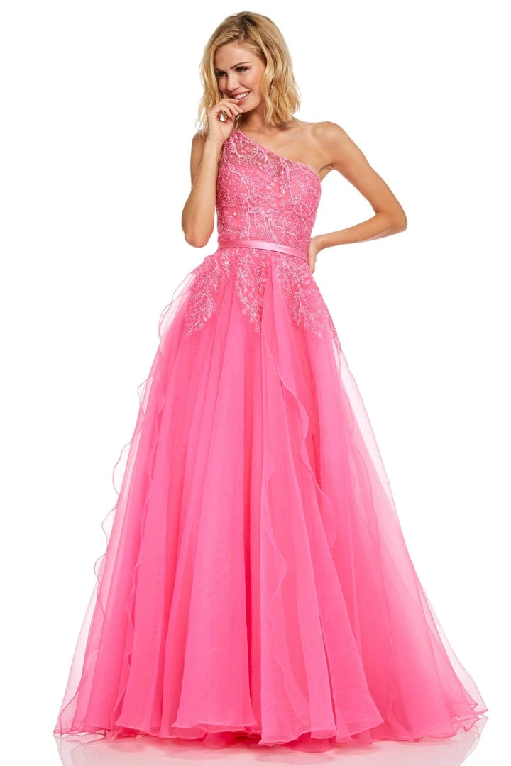 Sherri Hill - 52736 Long Lace Embroidered One Shoulder A-line Dress 3 Sherri Hill - 52736 Long Lace Embroidered One Shoulder A-line Dress