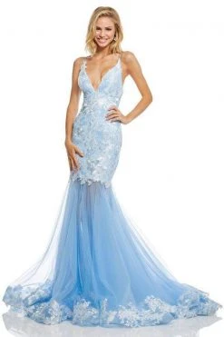 Sherri Hill - 52741 Lace Deep V-neck Tulle Mermaid Dress