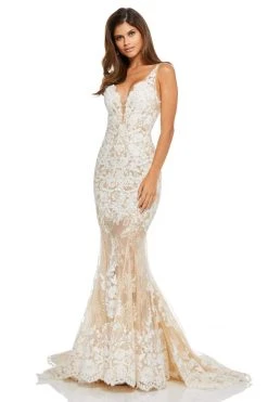 Sherri Hill - 52743 Laced V-Neck Trumpet Dress