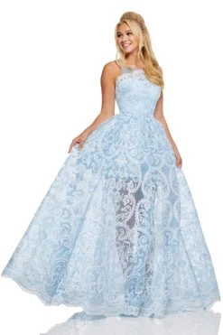 Sherri Hill - 52758 Lace Embroidered Ballgown With Scalloped Hem